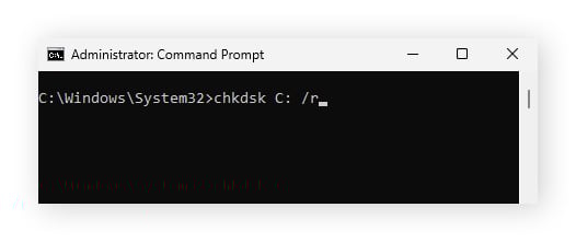 A screenshot of the chkdsk command being run on Windows.