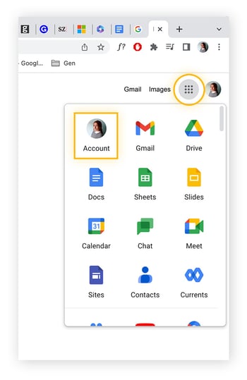 Opening up account settings in Google.