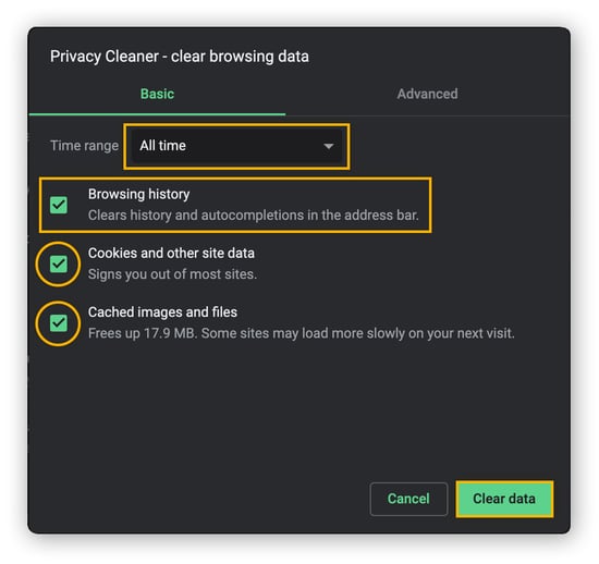 Deleting browser history in AVG Secure Browser.