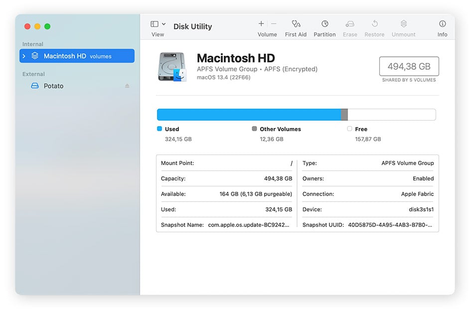 A screenshot of the Disk Utility program on MacOS.