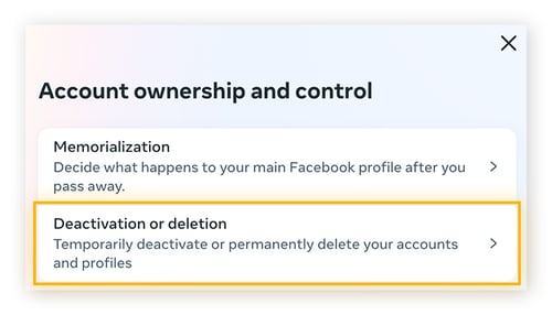 A screenshot of the Account ownership and control settings on the Instagram site on PC.
