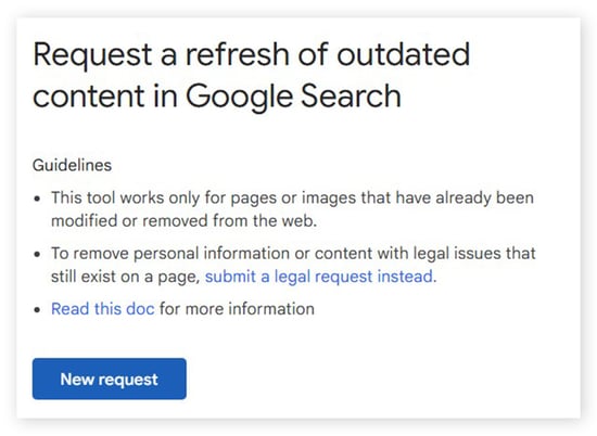 Remove outdated content from Google to help delete yourself from the internet.