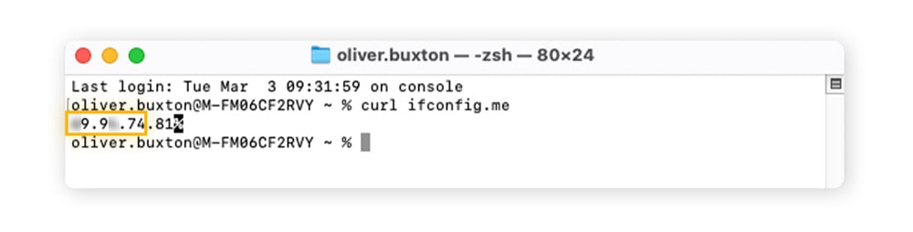 Finding your public IP on Mac Terminal.