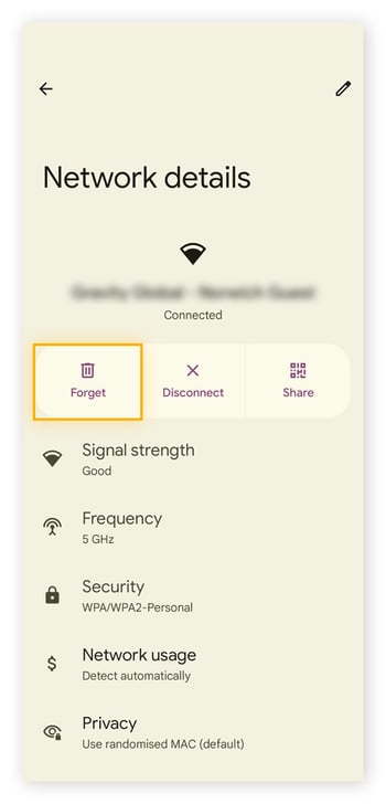 Choose your network, then tap Forget.