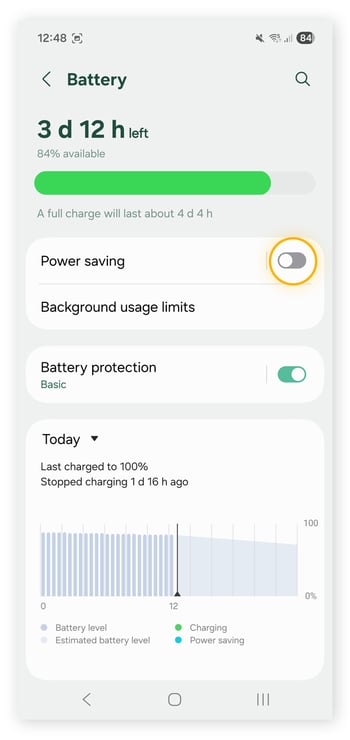 Battery Saver toggled to the off position on a Google Pixel Android device.