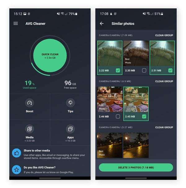 Using AVG Memory Cleaner to clear space on Android.