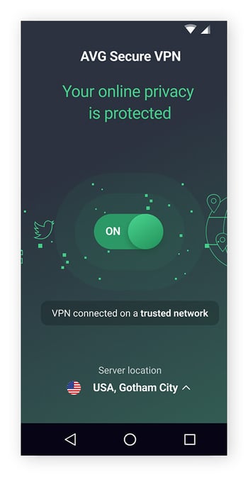 Connecting to AVG Secure VPN to fix Android Wi-Fi connection issues.