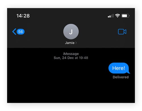 An example of an iMessage showing the delivery status of a text.
