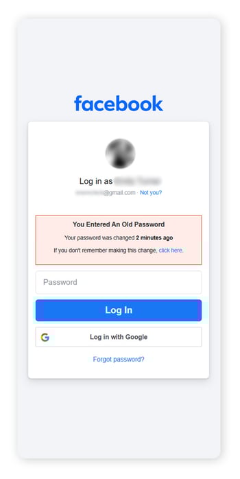 You entered an old password message on Facebook