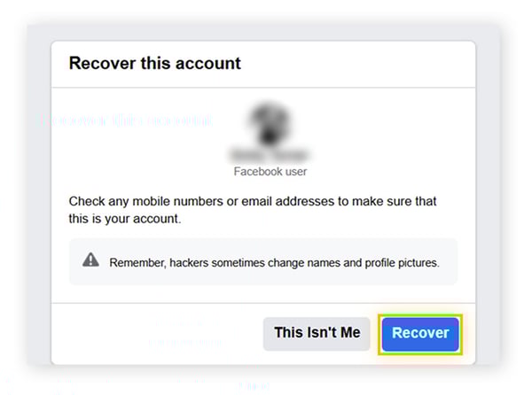 Recover your Facebook account