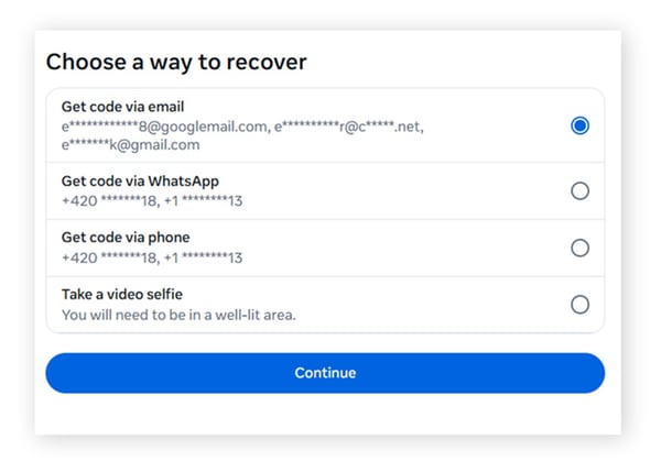 Options for recovering your Facebook account