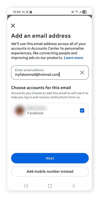 Setting up a recovery email after recovering your hacked Facebook account.