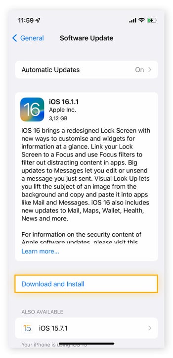 Downloading the latest version of iOS on an iPhone.