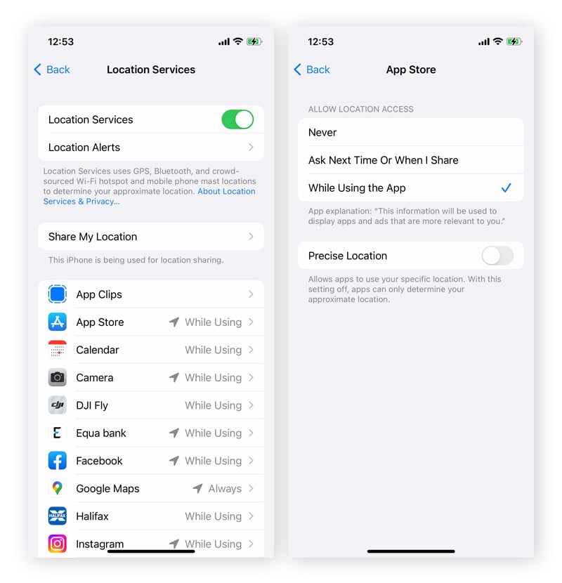 Altering the location services on individual iPhone apps.