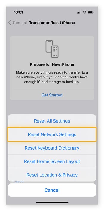 Resetting Network Settings on iPhone.