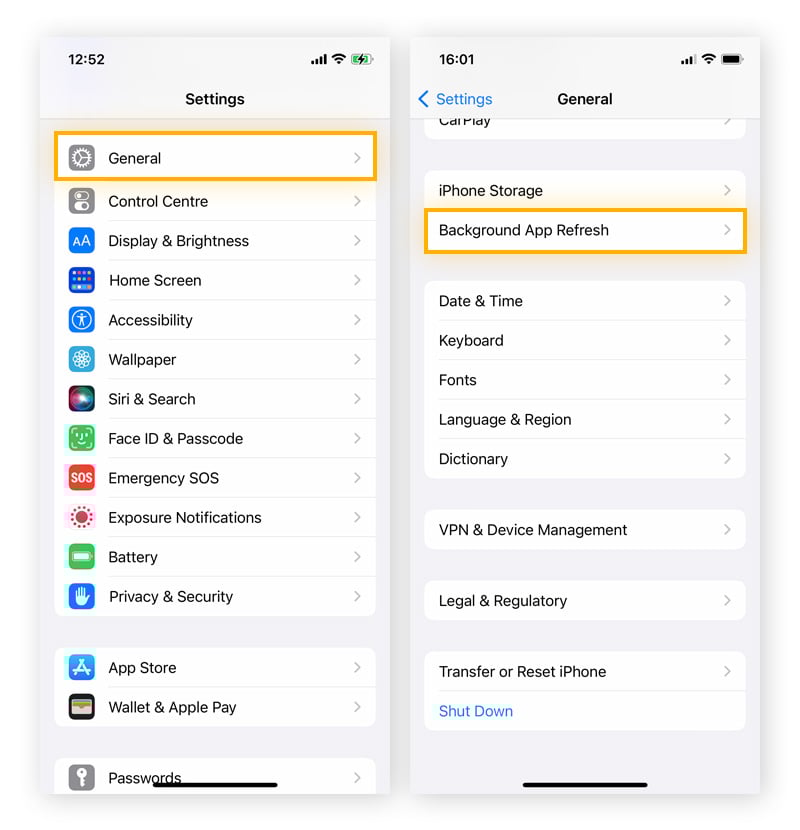 The Background App Refresh setting on an iPhone.