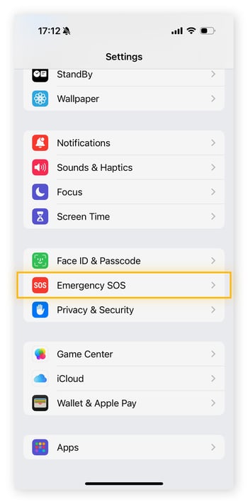 iPhone setting screen.