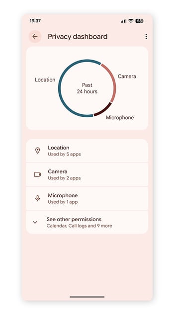 Privacy Dashboard showing microphone use.