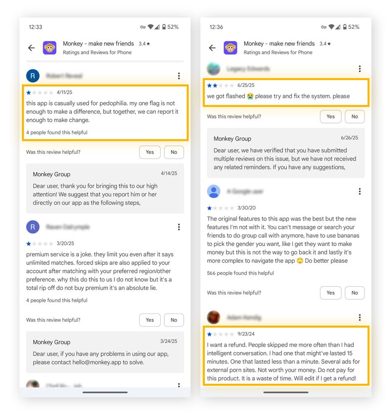 Google Play reviews for Monkey app on Android.
