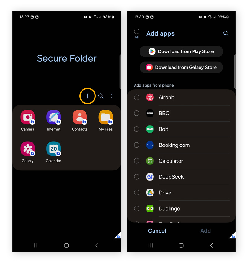 Adding apps to Samsung secure folder.