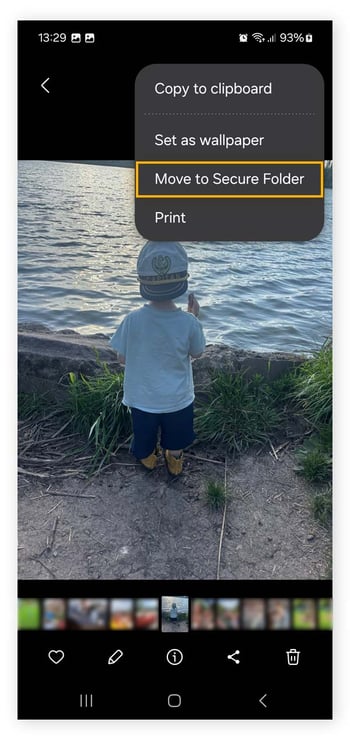 Moving a file to the Secure Folder on Samsung.