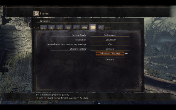 Il menu delle impostazioni grafiche in Dark Souls 3.