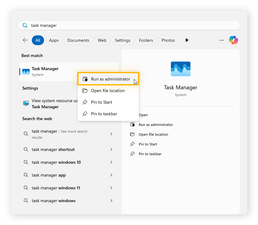 If you think you have an svchost virus, launch Task Manager as administrator and locate the suspicious process.