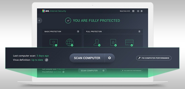 Bildschirm mit Scanoptionen in Internet Security Bildschirm mit Scanoptionen in Internet Security