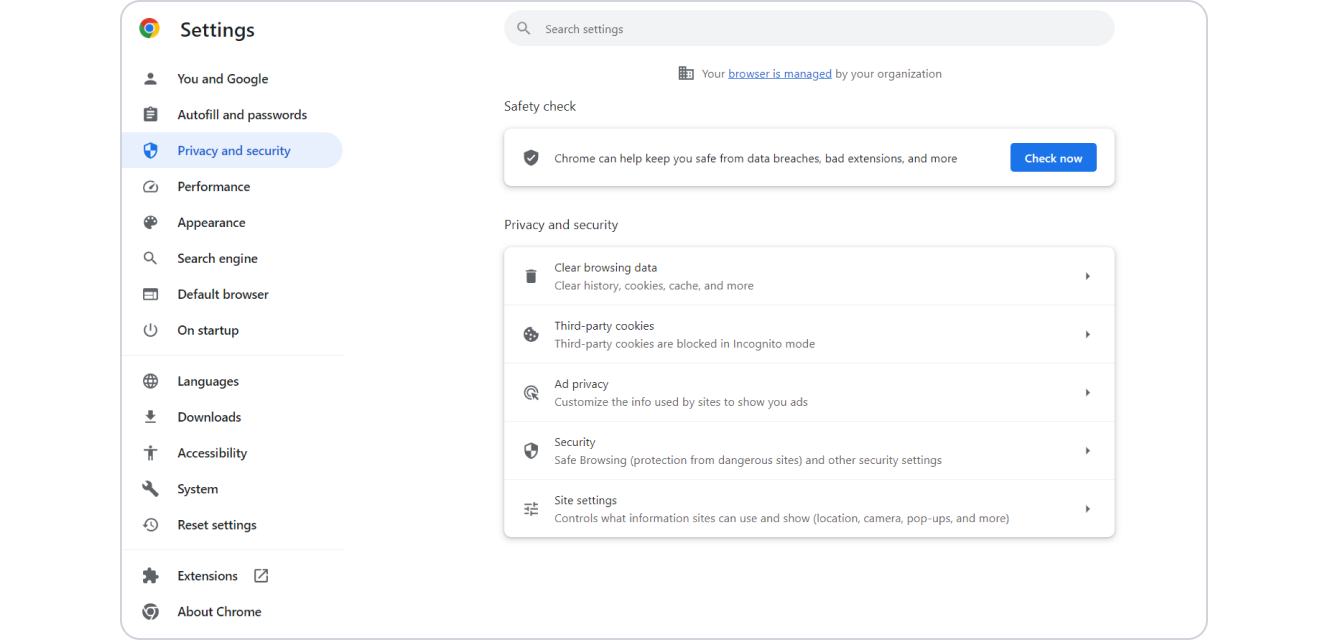 1. Open the privacy and security settings