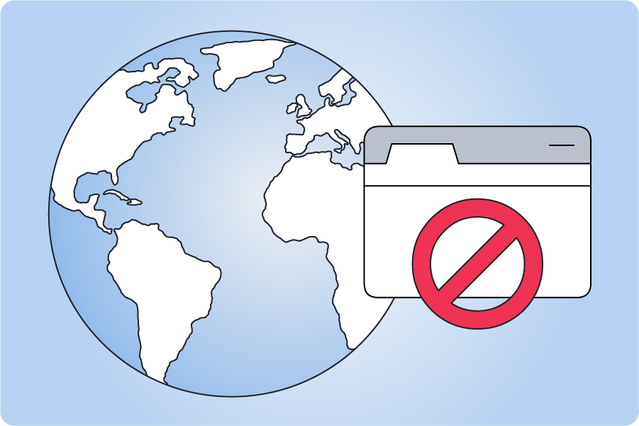  A graphic illustration showing that state censorship is a common reason for blocked websites.