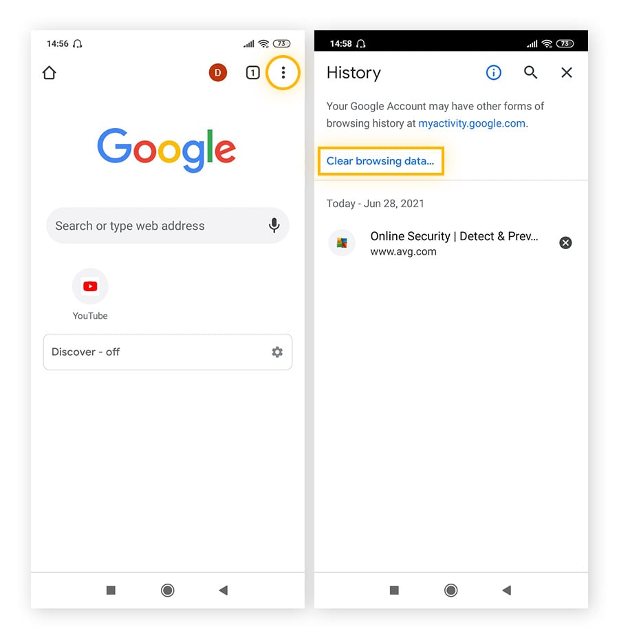 Om de browsercache van Chrome te wissen, gaat u naar Geschiedenis en kiest u Browsegegevens wissen.