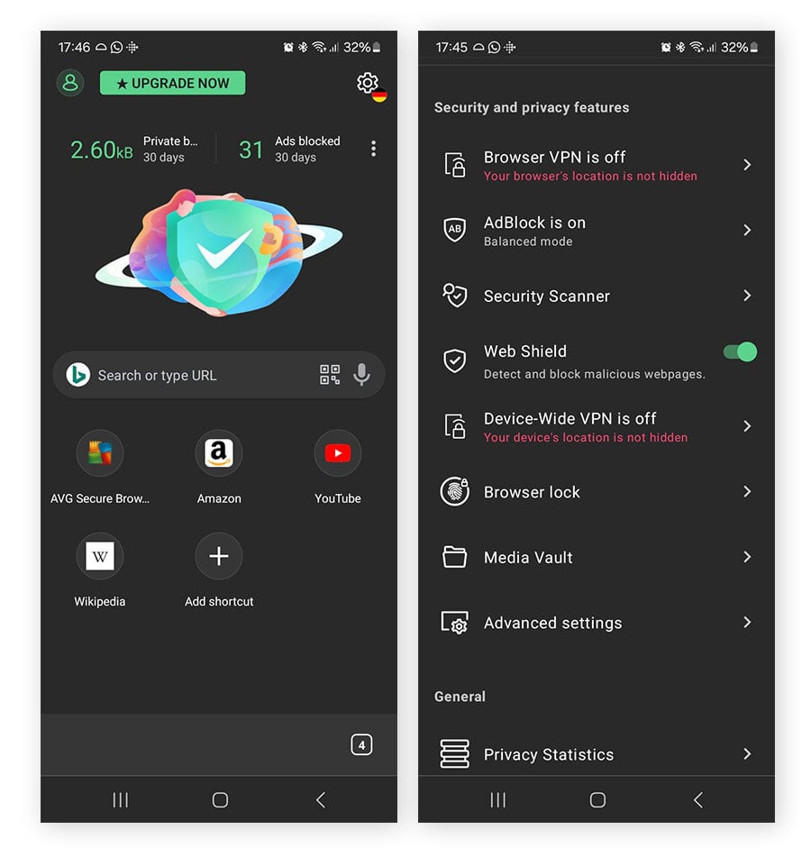 Using AVG Secure Browser to help block invasive ad tracking on mobile.