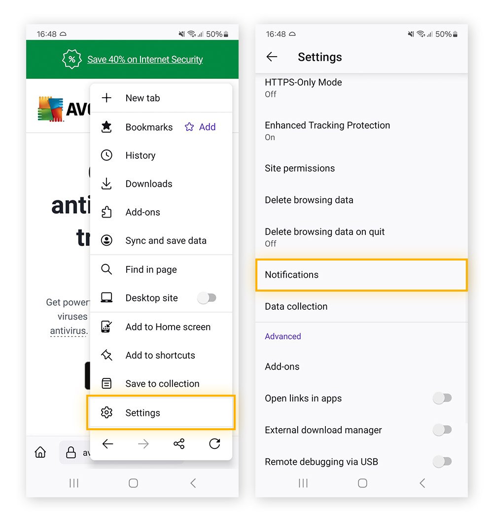 Blockieren von Pop-up-Werbung in Firefox für Android.