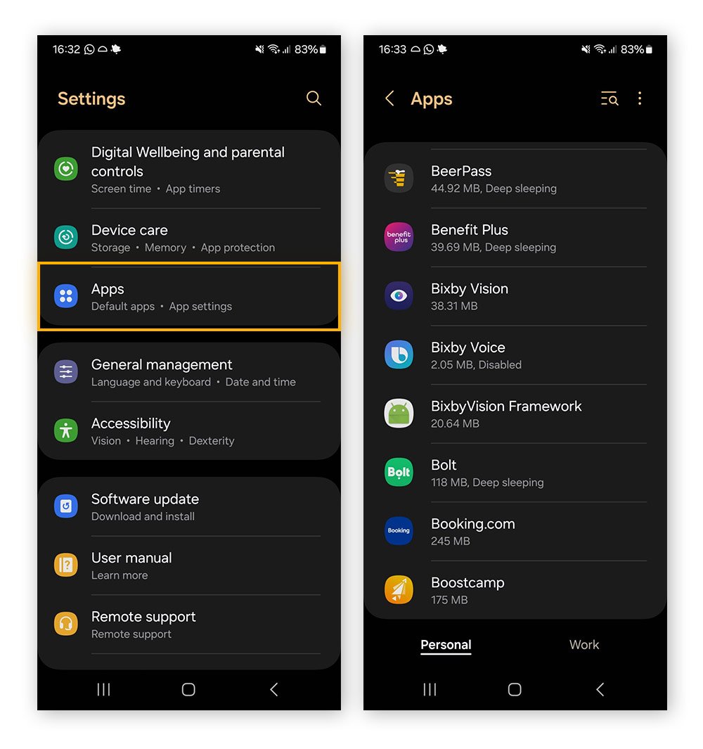 Starten der Deinstallation der App über Android-Einstellungen > Apps.