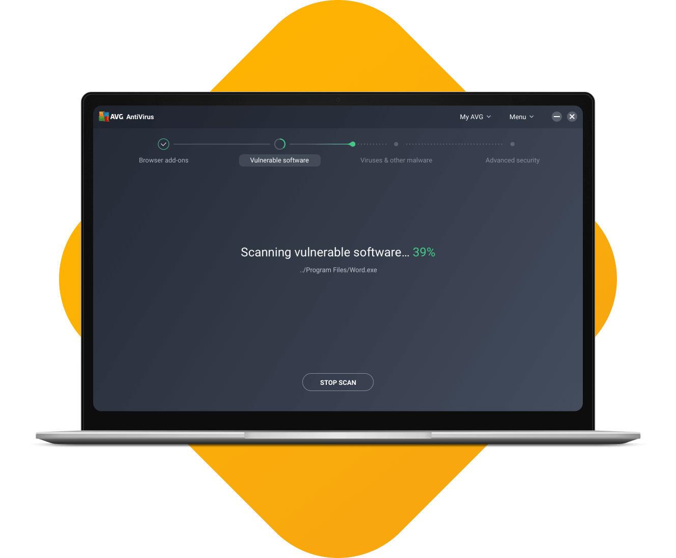 AVG AntiVirus FREE running a free malware and virus scan on a PC.